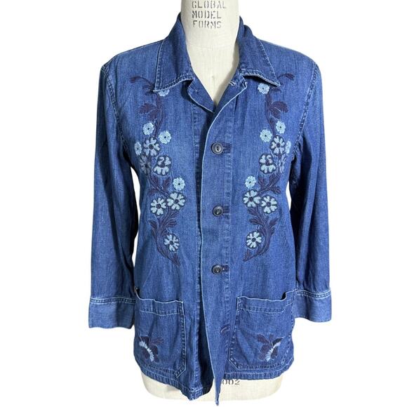 AG x Alexa Chung The Poppy Shirt Jacket in Blue Chambray Embroidery Size Small - Picture 1 of 8
